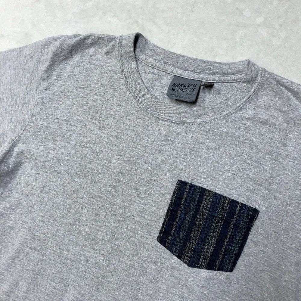 Naked & Famous T-Shirt Men M Gray Cotton Tee Pocket Circular Knit Made in Canada